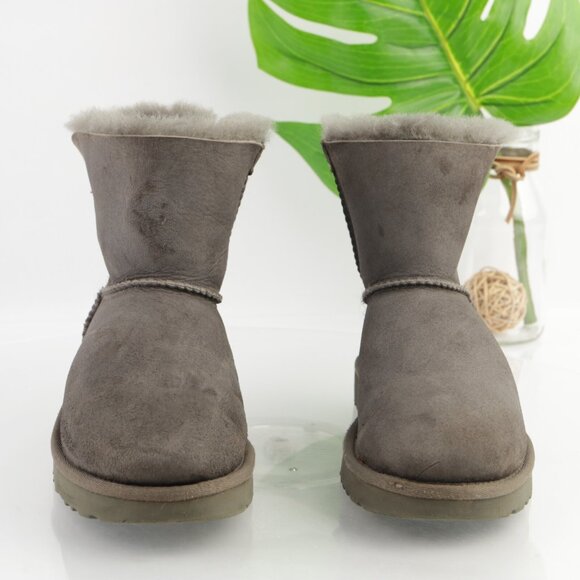UGG Womens Mini Bailey Bow Boots Size 6 Gray Suede Sherpa Shearling Short Bootie - Picture 6 of 16